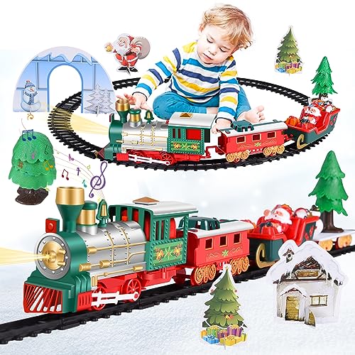 FORMIZON Elektrischer Zug Set für Kinder, Weihnachtseisenbahn Elektrisch, WeihnachtsEisenbahn Zugset mit Gleis und 4 Autos, Dampfzug Spielzeug für Kinder ab 6 7 8 9 10+ Jahren von FORMIZON