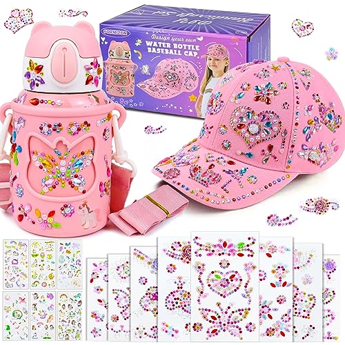 FORMIZON Geschenke für Mädchen DIY Trinkflasche und Baseballkappe, mit Glitzer Edelsteinen und Einhorn Aufkleber, Kinder Selbst Gestalten, Geburtstagsgeschenk Weihnachts Mädchen 4-12 Basteln (Rosa) von FORMIZON