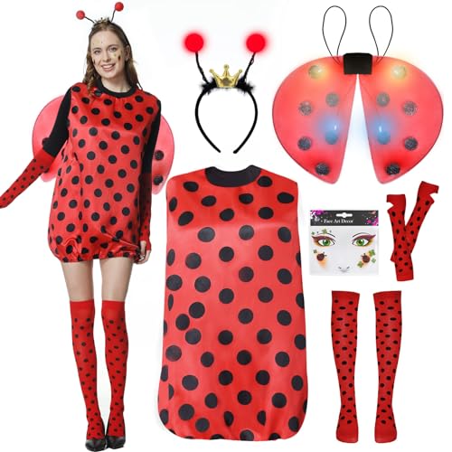 FORMIZON Marienkäfer Kostüm Damen, Große Größen Ladybug Kostüm, Rot Marienkäferkostüm mit Glühende Flügel und Haarbänder, Faschingskostüme Damen Marienkäfer für Karneval Dress Up Party Cosplay FORMIZON Marienkäfer Kostüm Damen, Große Größen Ladybug Kostüm, Rot Marienkäferkostüm mit Glühende Flügel und Haarbänder, Faschingskostüme Damen Marienkäfer für Karneval Dress Up Party Cosplay von FORMIZON