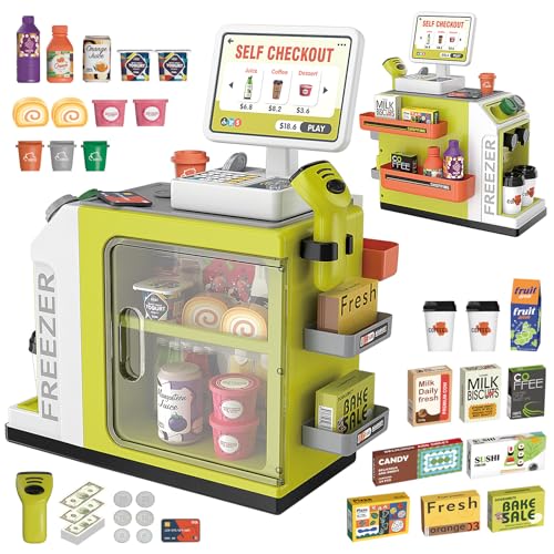 FORMIZON Kasse Spielzeug für Kinder, Supermarkt Registrierkasse mit Scanner, Spielgeld, Kreditkarte, Elektronische Supermarktkasse, Kaufladen Zubehör Rollenspiel Geschenk Jungen Mädchen (Grün1) von FORMIZON