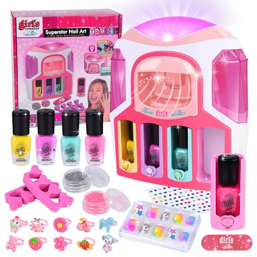 FORMIZON Kinder Nagellack Set für Mädchen, Nagellack Kinder Set mit 2 in 1 Nageltrockner, Nagellack, DIY-Aufkleber, Glitzerpulver, Ringe, Nagelstudio Mädchen im Alter von 6-12 von FORMIZON