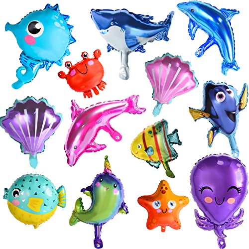 FORMIZON Kunterbunte Fisch Luftballons, 13 Stck Fisch Folienballon Tiere Ballon Fisch, Meerestiere Cartoon Folienballon, Kindergeburtstag Deko Party Ballons für Baby Shower Party Dekoration Spielzeug von FORMIZON