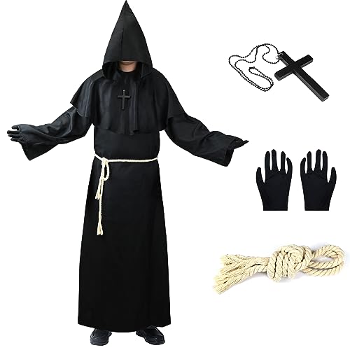 FORMIZON Mönch Robe Kostüm, Hallowee Mittelalter Mönchskostüm, Herren Hooded Mönch Kostüm mit Kreuz-Halskette, Handschuhe, Gürtel, Kapuzenmönch Mönch Priester Kostüm für Halloween Cosplay (M) FORMIZON Mönch Robe Kostüm, Hallowee Mittelalter Mönchskostüm, Herren Hooded Mönch Kostüm mit Kreuz-Halskette, Handschuhe, Gürtel, Kapuzenmönch Mönch Priester Kostüm für Halloween Cosplay (M) von FORMIZON