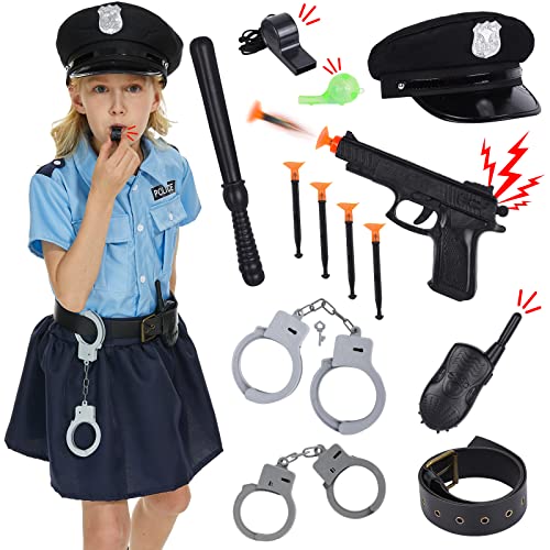 FORMIZON Polizistin-Kostüm mit Polizei Ausrüstung, Handschellen Kinder, Walkie Talkie, Polizei Spielzeug Pfeife, für Karneval Kostüm Mädchen, Mottoparty, Halloween, Cosplay… (L) von FORMIZON