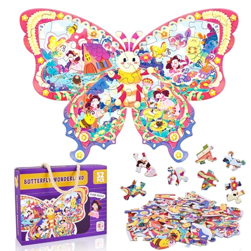 FORMIZON Puzzle Kinder, 52 Teile tierische Puzzleteile, Ocean Puzzle Spielzeug, Pädagogisches Spielzeug, Kinderpuzzle Geschenk für Jungen Mädche ab 3-12 Jahren (Schmetterling) von FORMIZON