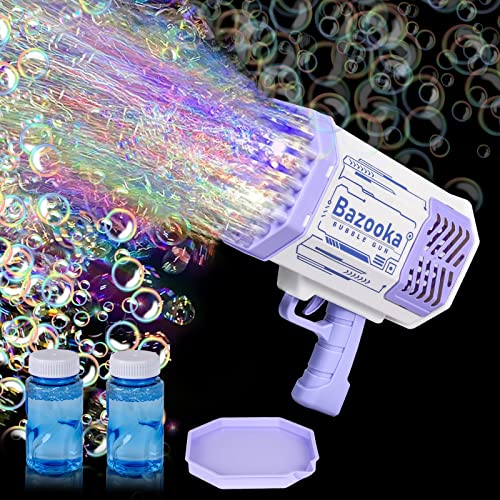 FORMIZON Seifenblasenpistole Set, Gatling Bubble Machine, 69 Löcher , Bazooka Automatischer Seifenblasenhersteller mit 2 Seifenblasen Flüssigkeit Kinder Erwachsene Mädchen (Purple) von FORMIZON