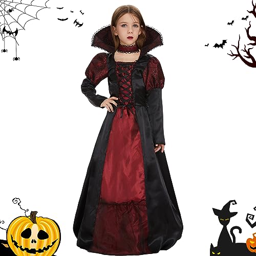 FORMIZON Vampir Kostüm Mädchen, Vampirin Kleid mit Nackenband, Schwarz Rot Vampir Halloweenkostüm für Kleine Größe 4-9 Jahre, Kinder Gothic Vampirkostüm Verkleidung Fasching Karneval Cosplay (L) FORMIZON Vampir Kostüm Mädchen, Vampirin Kleid mit Nackenband, Schwarz Rot Vampir Halloweenkostüm für Kleine Größe 4-9 Jahre, Kinder Gothic Vampirkostüm Verkleidung Fasching Karneval Cosplay (L) von FORMIZON