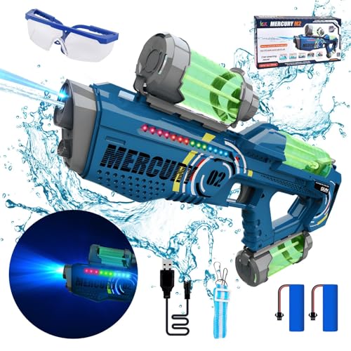 FORMIZON Wasserpistole Elektrisch, Wasserspritzpistole mit Laser Effekt, 32ft One-Touch Großer Reichweite Wasserpistolen, Kinder Und Erwachsene Strandpool Wasserpistole Spielzeug (Blau) von FORMIZON