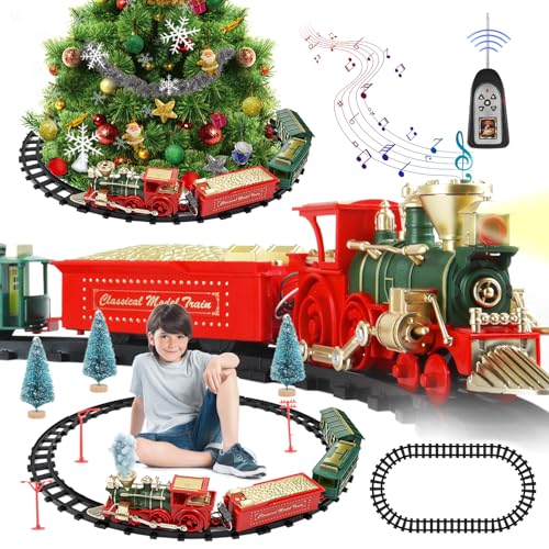 FORMIZON Eisenbahn Kinder Elektrisch, Elektrischer Zug Set für Kinder, weihnachtszug um den Baum mit Sounds und Lights, Kreatives Fernbedienung Zug Spielzeug mit Schienen für Kinder von FORMIZON