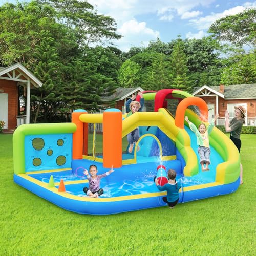 Wasser Hüpfburg mit Wasserrutsche, Wasserhüpfburg Trampolinpark Kinder Wurfpunktwand, Basketballkorb, Kletterwand, Inklusive 450W-Gebläse, für 3-8 Jahre, bis zu 5 Kinder, 410x315x203 cm Wasser Hüpfburg mit Wasserrutsche, Wasserhüpfburg Trampolinpark Kinder Wurfpunktwand, Basketballkorb, Kletterwand, Inklusive 450W-Gebläse, für 3-8 Jahre, bis zu 5 Kinder, 410x315x203 cm von FORNORM