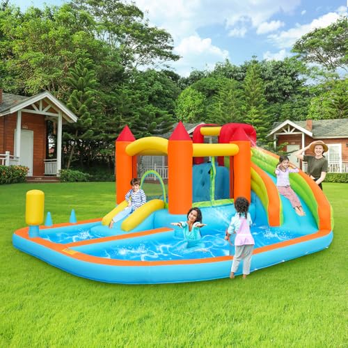Wasser Hüpfburg mit Wasserrutsche, Wasserhüpfburg Trampolinpark Kinder Wurfpunktwand, Basketballkorb, Kletterwand, Inklusive 450W-Gebläse, für 3-8 Jahre, bis zu 5 Kinder, 460x343x190 cm Wasser Hüpfburg mit Wasserrutsche, Wasserhüpfburg Trampolinpark Kinder Wurfpunktwand, Basketballkorb, Kletterwand, Inklusive 450W-Gebläse, für 3-8 Jahre, bis zu 5 Kinder, 460x343x190 cm von FORNORM