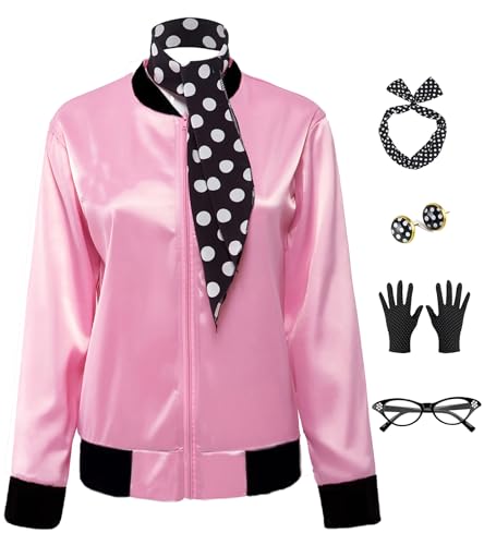 FORTMAC 50er Jahre Kostüme für Damen Rosa Satin Jacke Damen Kostüme mit Punkten XXL FORTMAC 50er Jahre Kostüme für Damen Rosa Satin Jacke Damen Kostüme mit Punkten XXL von FORTMAC