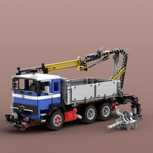 FORTTS Technik Dreiseitenkipper und mittlerer Klappkran Bausteine Modell, 1708 Teile LKW Bausteine MOC LKW Spielzeug Set,für Erwachsene von FORTTS