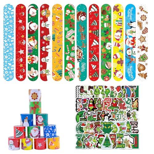 FORYNXHWIN 86 Stück Weihnachten Schnapparmbänder, Schnapparmband Kinder Snap Armband Grinch Snap Bracelets 36 Slap Bands und 50 Aufkleber für Weihnachten Party Mitgebsel Geschenke für Kinder FORYNXHWIN 86 Stück Weihnachten Schnapparmbänder, Schnapparmband Kinder Snap Armband Grinch Snap Bracelets 36 Slap Bands und 50 Aufkleber für Weihnachten Party Mitgebsel Geschenke für Kinder von FORYNXHWIN