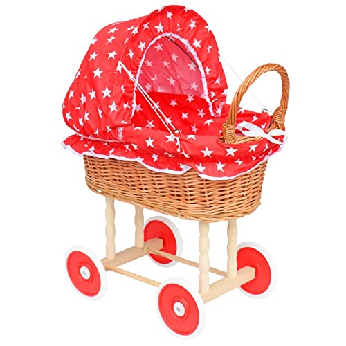 Puppenwagen aus Weide Holz Weidenwagen Kinderwagen Weidenpuppenwagen Verschieden Motive (ROT | mit Sternen) von FORYOURPROTECTION