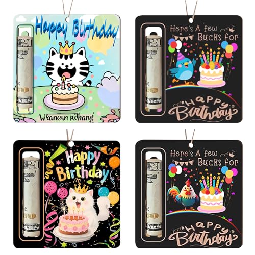 FOSDICK 4 Stück Geldgeschenke Geburtstag, Geldgeschenk Holz, Geld Geschenke Geburtstag, Niedlich Geld Geschenk, Lustige Geburtstagskarte Geldgeschenk Holz, Ideen für Geldgeschenke(4 Modelle) von FOSDICK