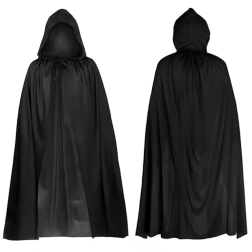 FOSDICK Schwarzer Umhang mit Kapuze Kinder, Umhang Halloween Cape Black Cloak Halloween Mantel Hexen umhang Halloween Kostüm Kinder für Karneval Party Cosplay Kostümparty Aufführung (120cm/47zoll) von FOSDICK
