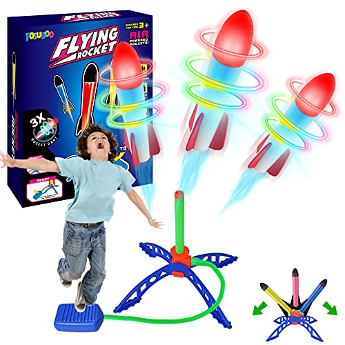 FOSUBOO Spielzeug Rakete Outdoor Spiele für Kinder, Kinderspielzeug Raketen Luftdruck Gartenspiele, Geschenke für Jungen Mädchen (3 LED Rakete,3 Schaumstoff Rakete) von FOSUBOO
