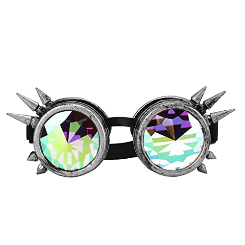 Steampunk Brille, Schweißerbrille, Kaleidoskop-Brille, Hohe Elastizität, Verstellbare Nasenstücke, Freie Größe, Retro-Steampunk-Brille für Vintage für Jungen (Antikes Silber) von FOTABPYTI
