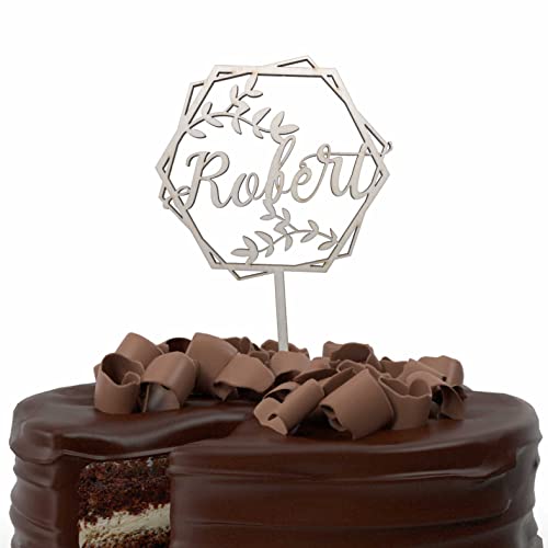 Personalisierte Cake Topper aus Holz Tortenstecker mit Namen Geburtstag Hochzeit Taufe Kommunion Torten Kuchen Deko (Hexagon) von FOTOFOL