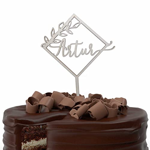 Personalisierte Cake Topper aus Holz Tortenstecker mit Namen Geburtstag Hochzeit Taufe Kommunion Torten Kuchen Deko (Quadrat) von FOTOFOL