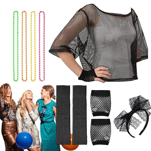 FOUNCY 80er-Jahre-Accessoires für Mädchen, 80er-Jahre-Kostüme für Mädchen | 1980er-Jahre-Outfit für Mädchen | Abschlussball-Halsketten-Stirnband-Handschuh-Set, Abschlussball-Verkleidung für Mädchen, von FOUNCY