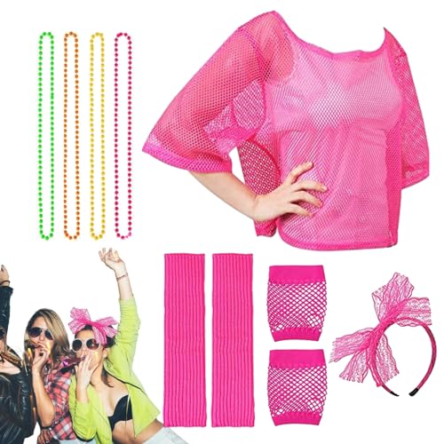 FOUNCY 80er-Jahre-Kostümzubehör-Set, 80er-Jahre-Accessoires für Damen,1980er-Jahre-Outfit für Mädchen - Abschlussball-Halsketten-Stirnband-Handschuh-Set, Abschlussball-Verkleidung für Mädchen, von FOUNCY