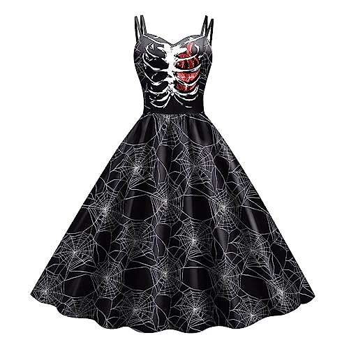 FOUNCY Gothic Damen Kleid - Gothic Kostüm Party Outfits Kleid Cosplay | Weiche Halloween-Gothic-Sling-Kleider für Damen von FOUNCY