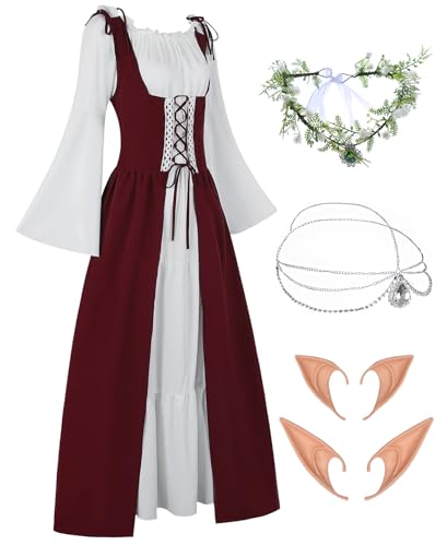 FOVER Renaissance Kostüm Gothic Kleidung Damen Mittelalter Renaissance Kleid Vintage Kleider Karneval Kostüm Piraten Cosplay Outfit mit Kopf Kette Blumenkranz Elfenohren Kniehohe Strümpfe FR059XXL FOVER Renaissance Kostüm Gothic Kleidung Damen Mittelalter Renaissance Kleid Vintage Kleider Karneval Kostüm Piraten Cosplay Outfit mit Kopf Kette Blumenkranz Elfenohren Kniehohe Strümpfe FR059XXL von FOVER