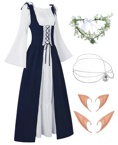 FOVER Renaissance Kostüm Gothic Kleidung Damen Mittelalter Renaissance Kleid Vintage Kleider Karneval Kostüm Piraten Cosplay Outfit mit Kopf Kette Blumenkranz Elfenohren Kniehohe Strümpfe FR060XXL FOVER Renaissance Kostüm Gothic Kleidung Damen Mittelalter Renaissance Kleid Vintage Kleider Karneval Kostüm Piraten Cosplay Outfit mit Kopf Kette Blumenkranz Elfenohren Kniehohe Strümpfe FR060XXL von FOVER