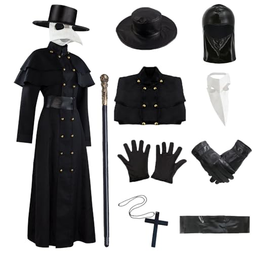 Pestdoktor Kostüm Damen Herren Erwachsene Pestarzt Cosplay Frauen Karneval Kostüm Mittelalter Steampunk Plague Doctor Outfit Pest Arzt Umhang mit Krähe Maske Zepter für Halloween Fasching Party 043-XL Pestdoktor Kostüm Damen Herren Erwachsene Pestarzt Cosplay Frauen Karneval Kostüm Mittelalter Steampunk Plague Doctor Outfit Pest Arzt Umhang mit Krähe Maske Zepter für Halloween Fasching Party 043-XL von FOVER
