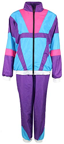 Foxxeo 80er Jahre Kostüm für Erwachsene Premium 80s Trainingsanzug Assianzug Assi - Herren Größe S-XXXXL - Fasching Karneval Anzug, Farbe lila türkis rosa, Größe: XL von Foxxeo