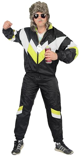 Foxxeo 80er Jahre Kostüm für Erwachsene Premium 80s Trainingsanzug Assianzug Assi - Herren Größe S-XXXXL - Fasching Karneval Anzug, Farbe schwarz weiss gelb, Größe: L von Foxxeo