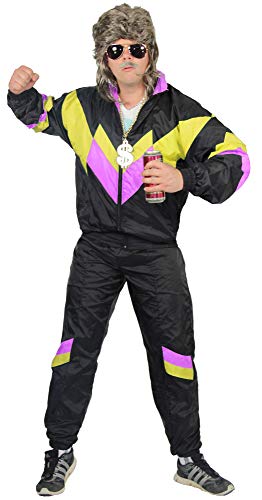 Foxxeo 80er Jahre Kostüm für Erwachsene Premium 80s Trainingsanzug Assianzug Assi - Herren Größe S-XXXXL - Fasching Karneval Anzug, Farbe schwarz gelb pink, Größe: L von Foxxeo