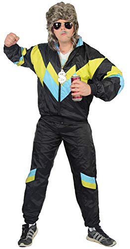 Foxxeo 80er Jahre Kostüm für Erwachsene Premium 80s Trainingsanzug Assianzug Assi - Herren Größe S-XXXXL - Fasching Karneval Anzug, Farbe schwarz gelb babyblau, Größe: XXL von Foxxeo