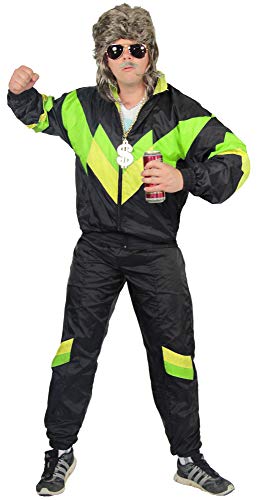 Foxxeo 80er Jahre Kostüm für Erwachsene Premium 80s Trainingsanzug Assianzug Assi - Herren Größe S-XXXXL - Fasching Karneval Anzug, Farbe schwarz grün gelb, Größe: M von Foxxeo