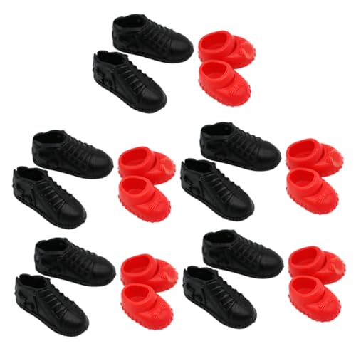 FOYTOKI 10 Paar Miniatur-Sneaker Mini-szenenverzierungen Rote Anzüge Mini-high-Heel-Schuhe Schwarzer Anzug Mini-hausverzierungen Puppenstubenschuhe Winzige Schuhe Requisiten Puppenhaus Abs von FOYTOKI