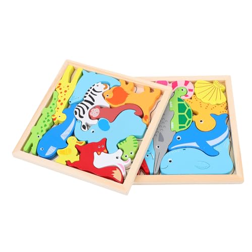 FOYTOKI 2 Sätze Holzpuzzle für Lernspielzeug mit Cartoon Tier Motiven Balancespiel aus Sicherem Holz Fördert Visuelle Wahrnehmung und Motorische Fähigkeiten von FOYTOKI