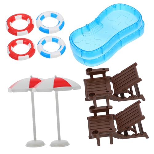 FOYTOKI Miniatur Schwimmbecken Set Mit Puppenhaus Zubehör 2er Set Strandstuhl & Schwimmring Für Kreative Miniatur Landschaftsgestaltung von FOYTOKI