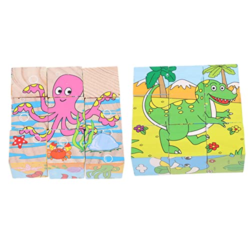 FOYTOKI 2 Stück Teiliges Holzpuzzle für Kreatives Lernspielzeug Kognitiven Fähigkeiten mit Bunten Meeres und Dinosaurier Themen für Frühe Bildung und Sicheres von FOYTOKI