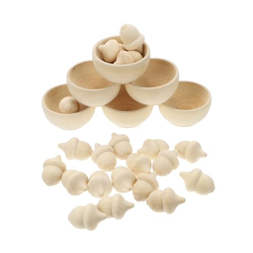FOYTOKI 20 Stück Holz Set Teiliges Unvollendetes Bastelset mit Holz Eicheln und Holzschalen zum Zählen und Sortieren aus Hochwertigem Naturholz Gefertigt von FOYTOKI