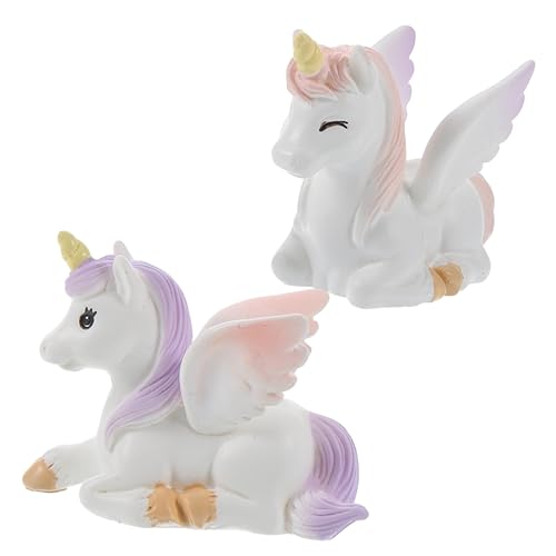 FOYTOKI 2Stücke Einhorn Harzfiguren Einhorn Cupcake Topper Cartoon Dekoration für Kindergeburtstag Einhornfiguren für Zuhause und Party Dekoration von FOYTOKI