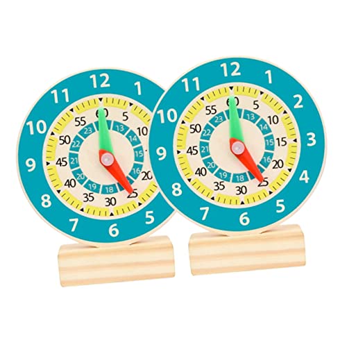 FOYTOKI 2Stücke Holz Lernuhr für Interaktive Uhr zum Lernen der Robustes Holzmaterial Fördert Farben und Formen für Kindergartenunterricht von FOYTOKI