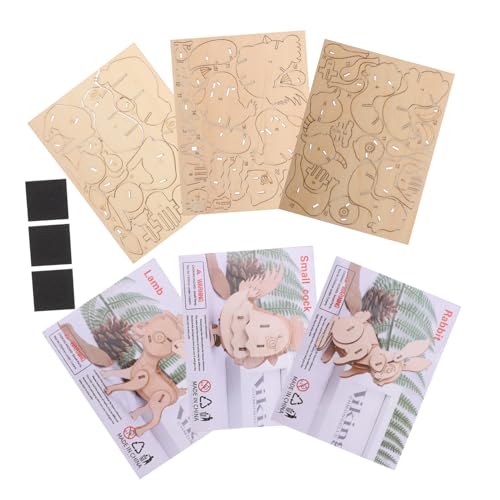 FOYTOKI 3 Stück Teiliges Holzpuzzle Tierdesign Huhn Kaninchen Lamm Kinderspielzeug für Kreatives Lernen Fördert die Eltern Junge Mädchen Beziehung und Macht Spaß von FOYTOKI