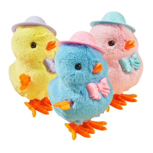 FOYTOKI 3Stücke Plüsch Aufziehspielzeug Springende Küken mit Aufziehmechanismus Flauschige Küken für Osterkorbfüller und Kinderfreundliches von FOYTOKI