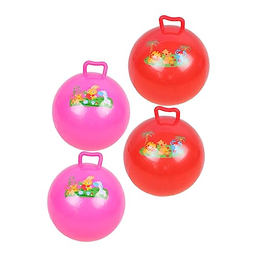 FOYTOKI 4 Stück Hüpfball mit Griff Aufblasbare Spielbälle für Drinnen und Draußen für Balance und Sensory Integration Training Farbige Cartoon Designs Zufällige Farbe von FOYTOKI