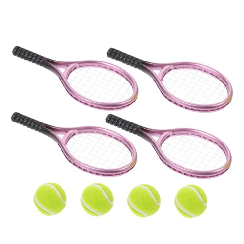 FOYTOKI 4Sätze Mini Tennisschläger Set für Puppenhaus Teiliges Sportzubehör für Kreative Spiele und Deko Fördert Hand Auge Koordination bei Kindern Realistisch und Tragbar von FOYTOKI