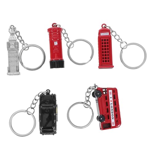 FOYTOKI 5 Stück Teiliges London Schlüsselanhänger mit Telefonzelle Rotem Doppeldeckerbus Briefkasten Big und Taxi Britisches Souvenir Langlebig Kompakt Leicht für Schlüssel Tasche von FOYTOKI