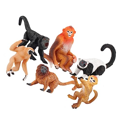 FOYTOKI 6 Stück Teiliges Kinderspielzeug mit Affenmodellen Weiße Handgibbon Goldene Löwenäffchen Pädagogische Tiermodelle für Kinderzimmer und Dekoration von FOYTOKI