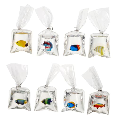 FOYTOKI 8 Lustige Mini-Harz-Fisch-Charms, Charms in Klarem Wasserbeutel, Miniatur- -anhänger Für Die Herstellung Von Schlüsselanhängern Und Halsketten Mit Meeresmotiv von FOYTOKI